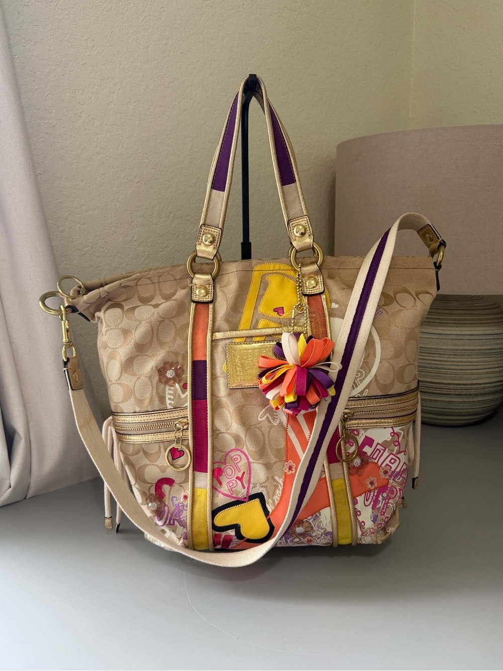 Coach Poppy Y2K signature graffiti appliqué glam tote 14545